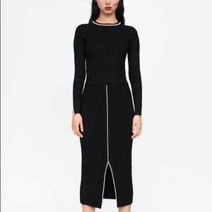 Zara Black Crop Top Sweater with White Stripes